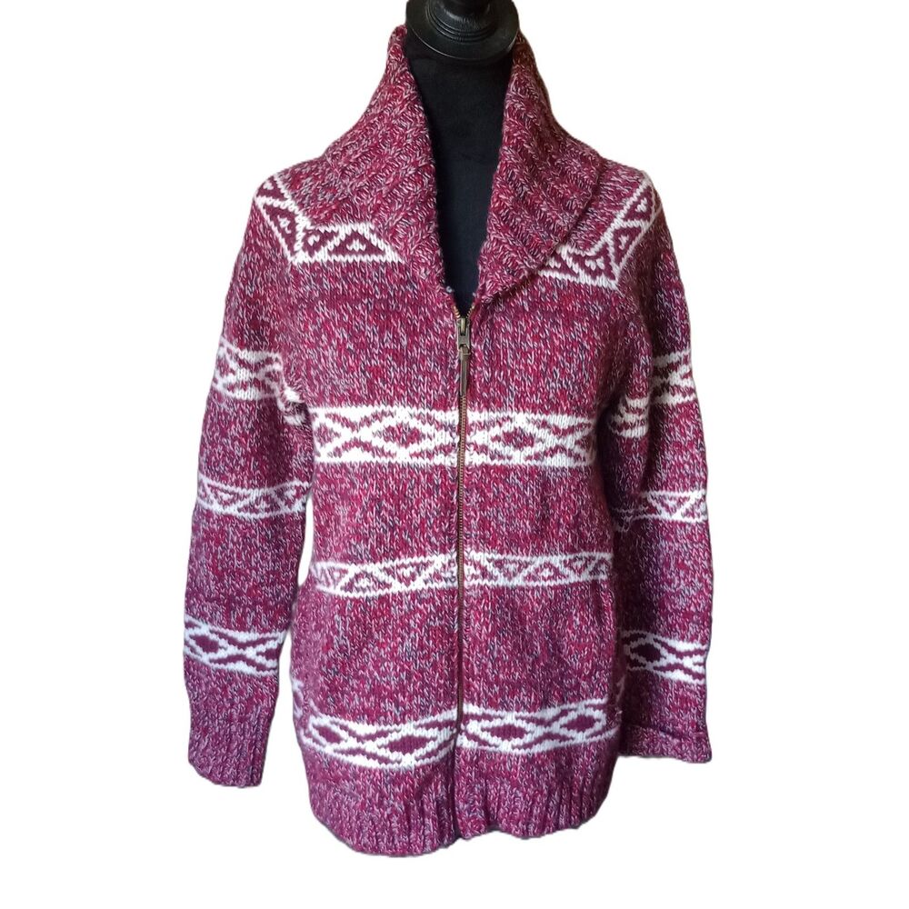 Eddie Bauer Women's M Maroon Wool Blend Shawl Neck Full Zip Cardogan